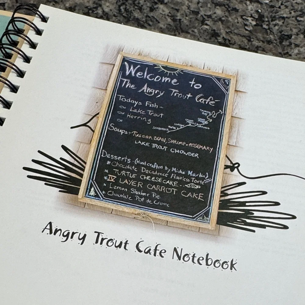 Angry Trout Cafe Notebook and cook book autographed George Wilkes EUC